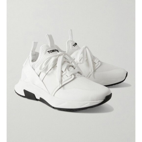 TOM FORD Alcantra & Neoprene Jago Sneakers in White